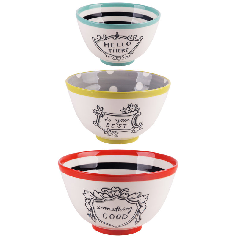 Molly Hatch Sayings 3 Piece Ceramic Mixing Bowl Set Wayfair